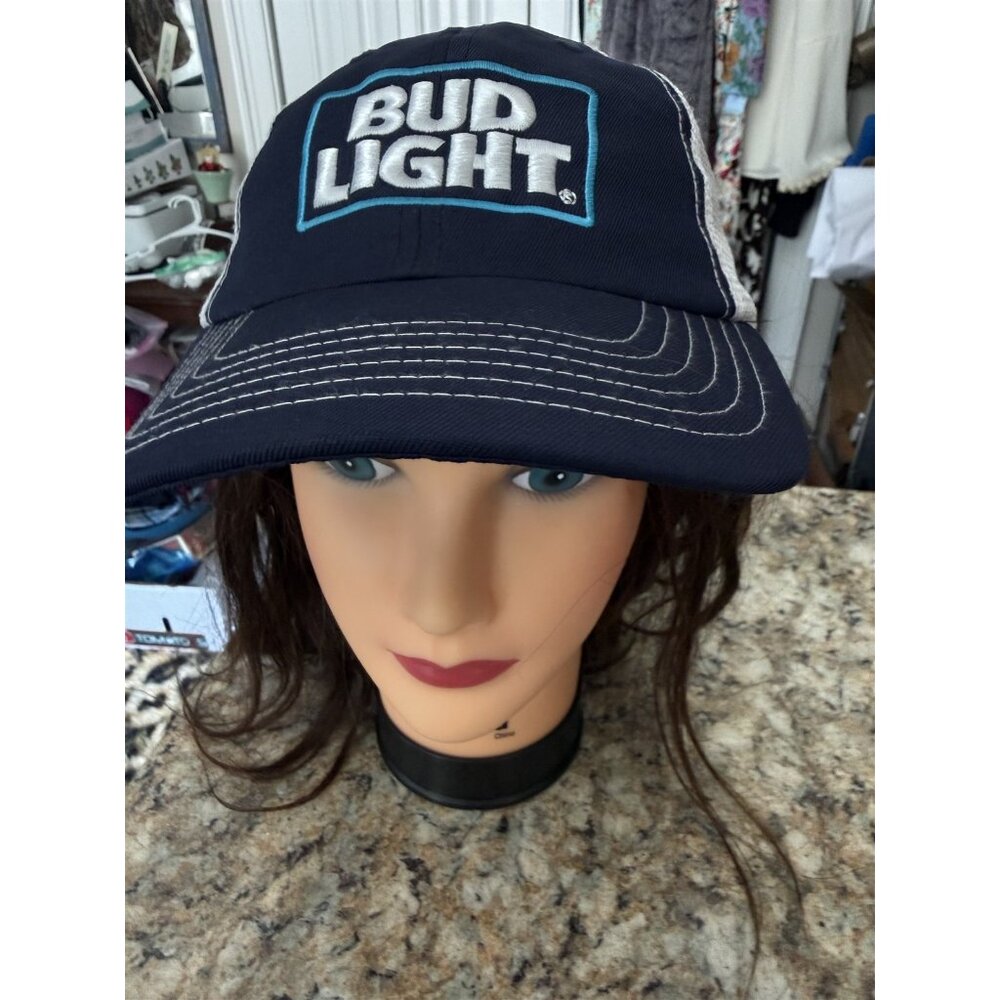 Bud Light Baseball Cap Hat Mesh Blue White Snap Back